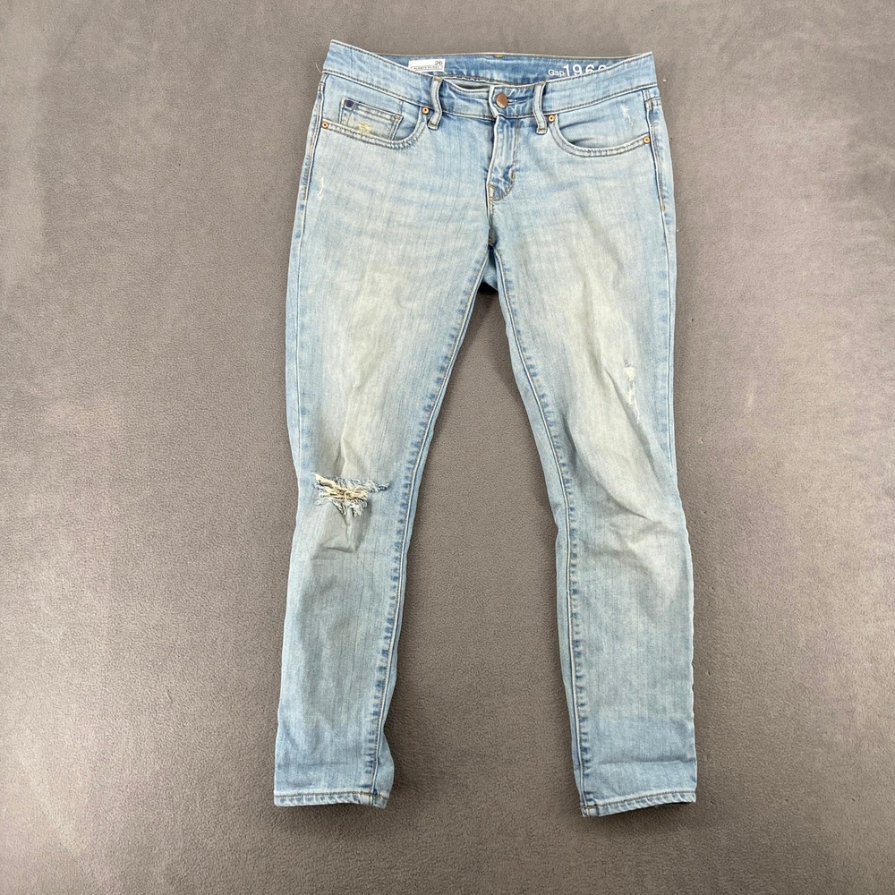Gap 1969 Always Skinny Jeans Light Wash Distressed Denim Size 26 Low Rise 7120